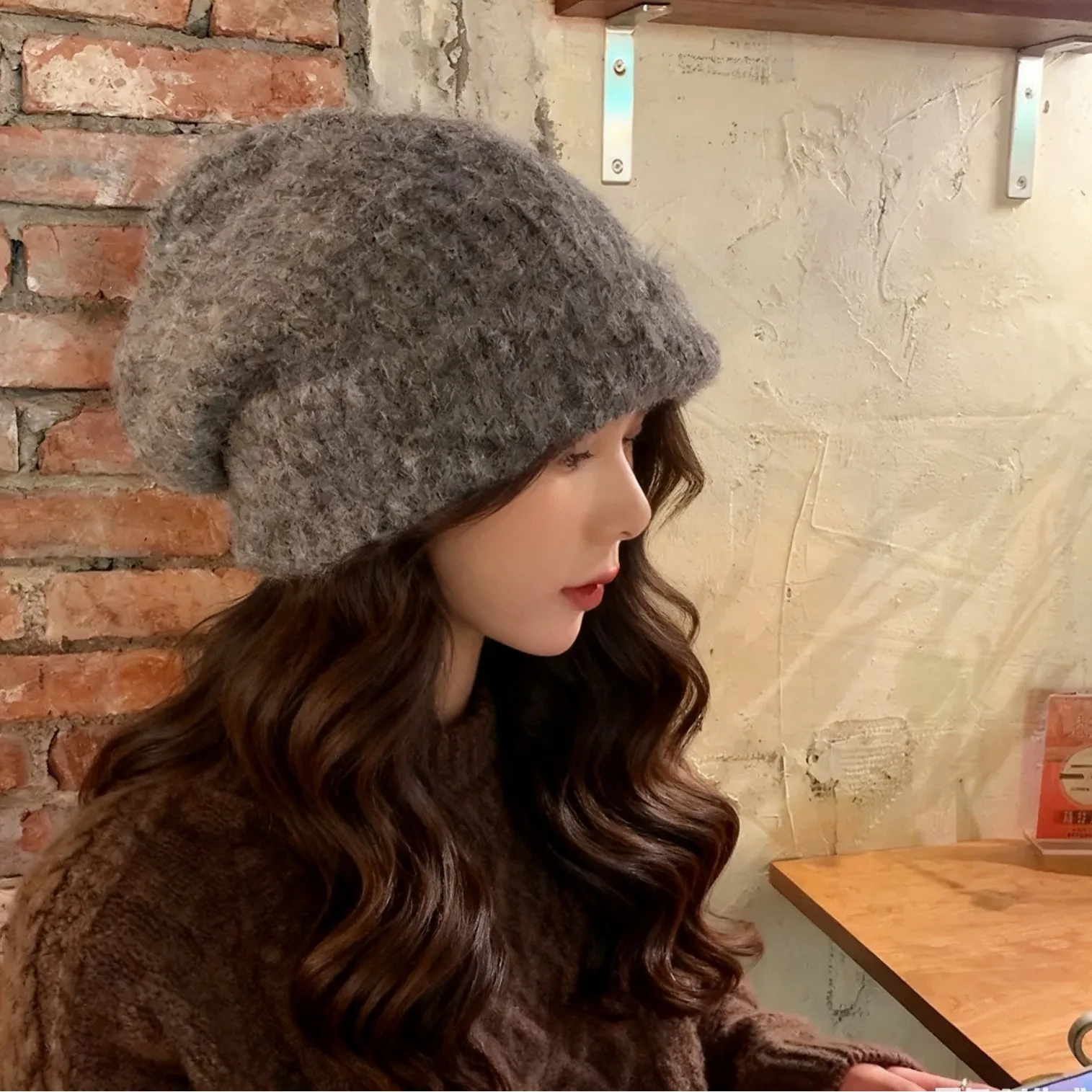 Wool Blend Winter Slouchy Beanie, Oversized Casual Cuff Cold Hat, Warm Ear Protection Knitted Couple Hat for Men Women