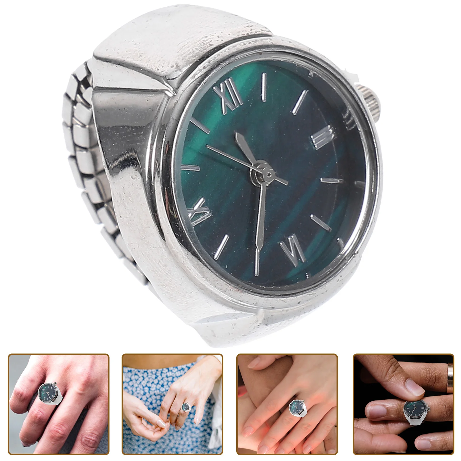 

Mini Green Finger Watch Ring Round Quartz Jewelry For Women Men Small Exquisite Lightweight Portable Ring Watch Green