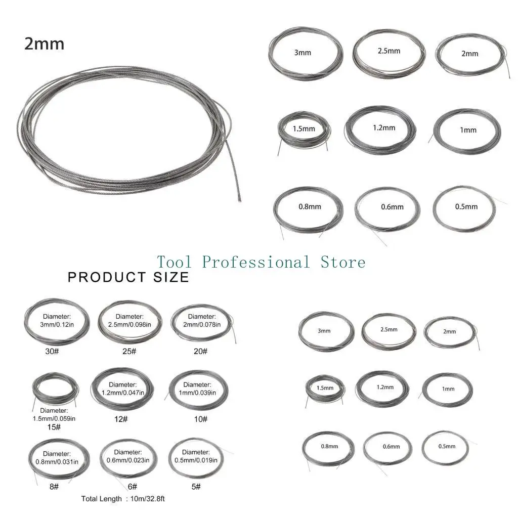 

57QF 10 м из нержавеющей стали 304 Мягкий рыболовный подъемный трос 7 × 7 Веревка для белья