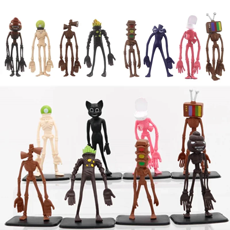 8pcs/set Creative Anime Scp Siren Head Action Figure Horror Toy Sirenhead Model Doll Collectible Kids Scary Games Figurine Gifts