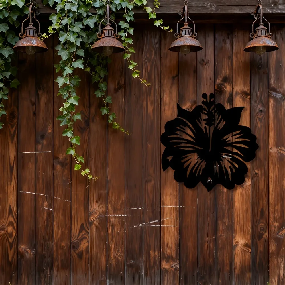 2D Flat Hibiscus Flower Iron Wall Art Metal Sculpture Living Room Bedroom Office Decor Rustproof Gift Ornament