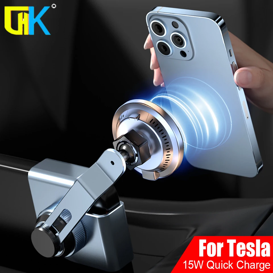 HKGK Screen Side Car Phone Holder for Tesla Model 3 Y X S Highland 15W Mount Magnetic Wireless Charger 1Aluminum Alloy Base