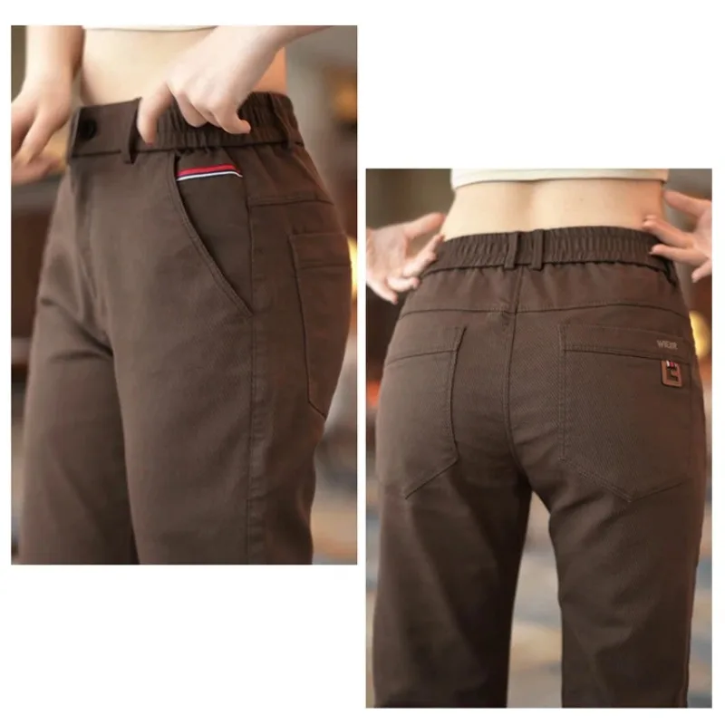 Spring Autumn Men's Pockets Letter Embroidered Button Zipper High Waisted Solid Casual Small Foot Sports Trousers Vintage Pants