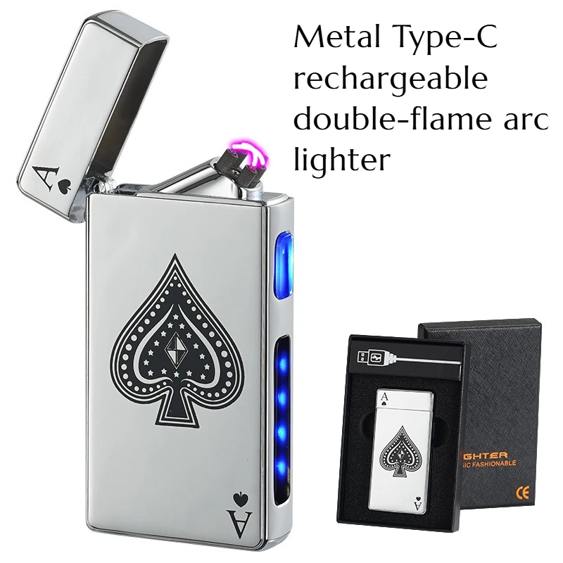High Quality Metal Type-C Charging Dual-flame Arc Touch Screen Battery Level Digital Display Pulse Cigarette Lighter Men's Gift