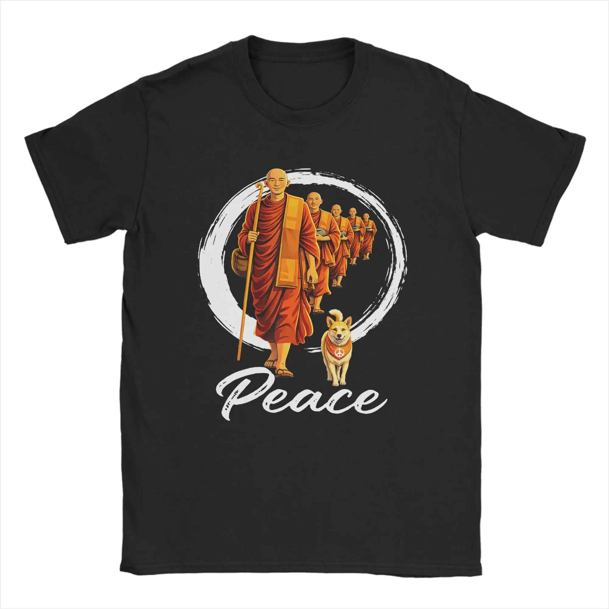 Walk for Peace Buddhists Monks Peace Aloka Dog T-Shirt Summer Cotton T Shirts Adult Fashion Tshirt Short-Sleeve Streetwear Tops