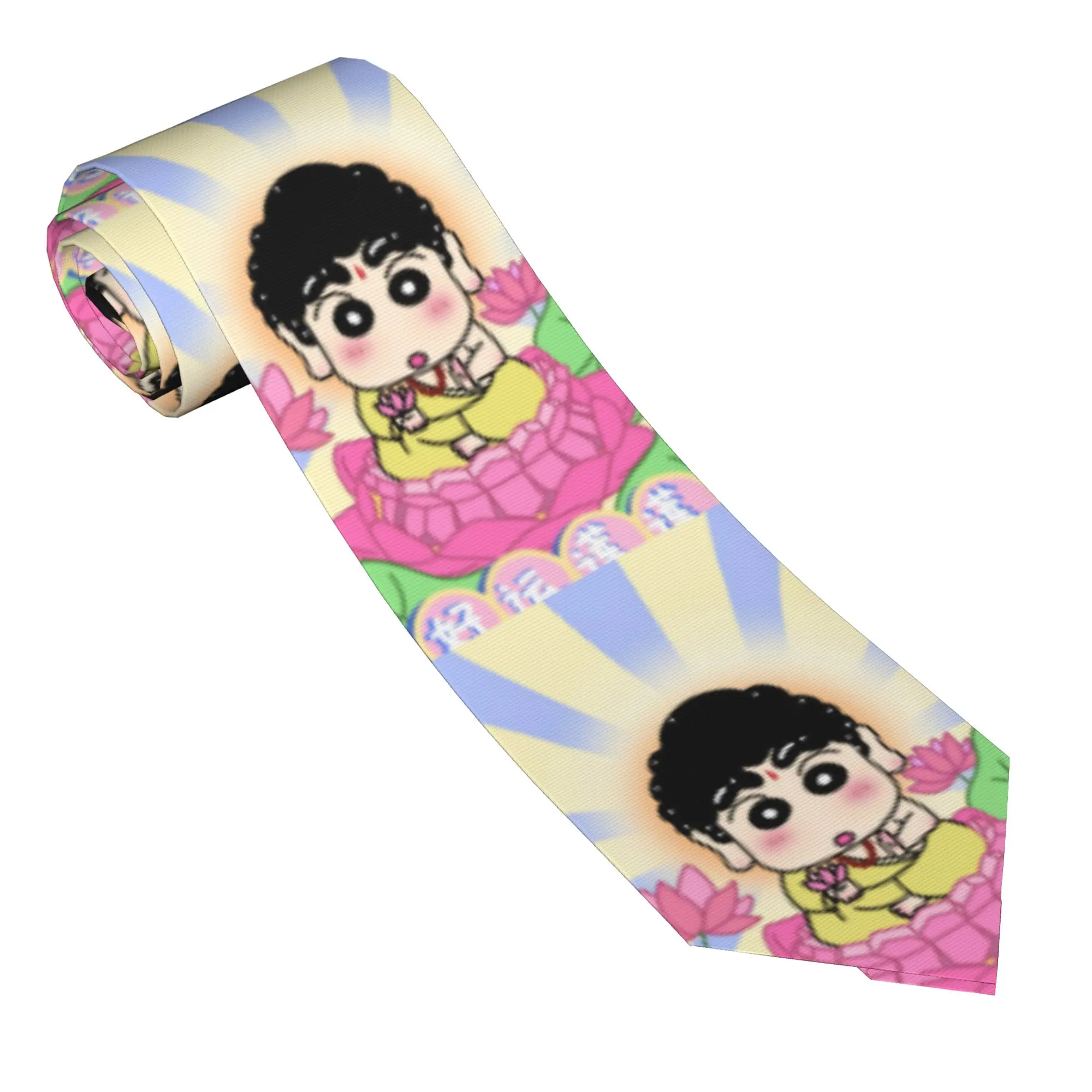 Shinchans Buddhism Zen Lotus Neckties Men Women Slim 8 cm Wide Neck Tie Funny for Mens Suits Accessories Gravatas Wedding Office