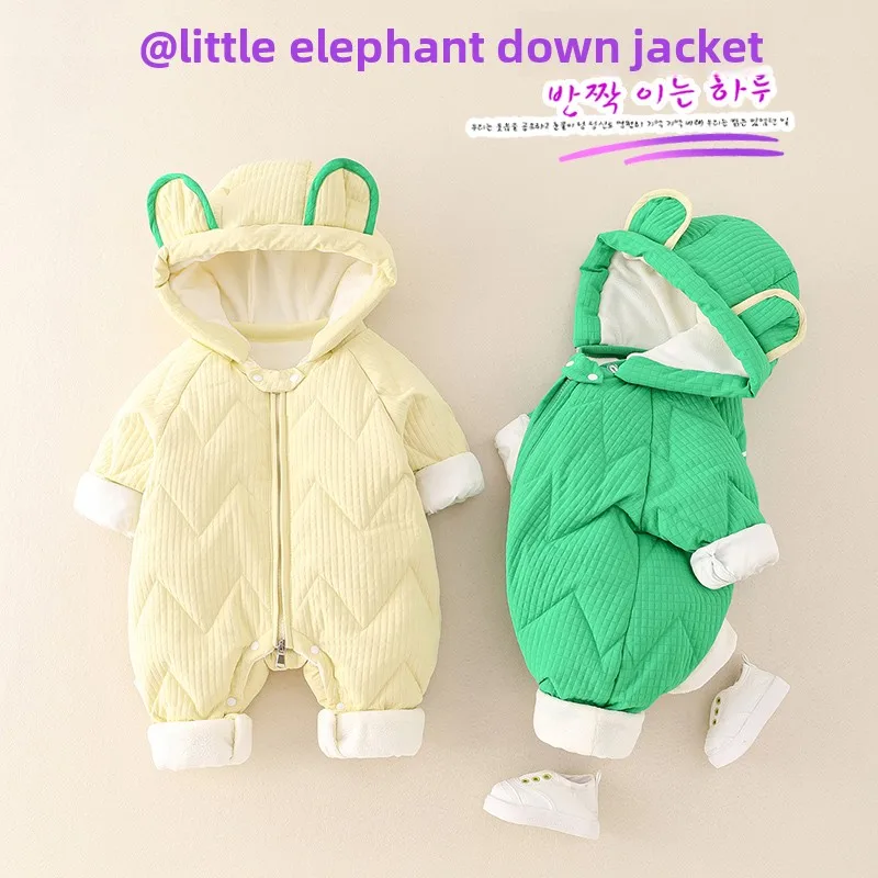 

Теплый пуховый комбинезон на подкладке для маленьких девочек, зимняя одежда для новорожденных, костюм-клинг, термозащита с капюшоном