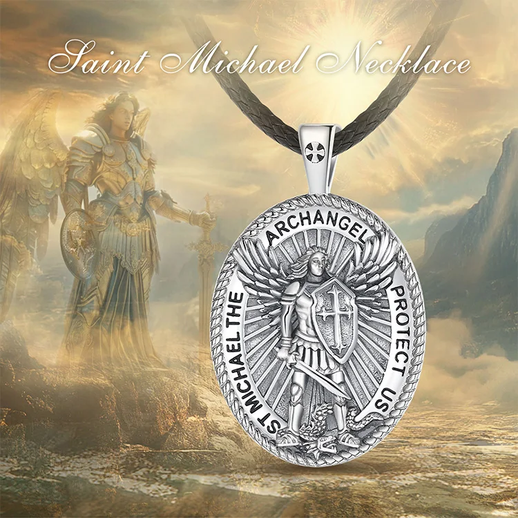 Eudora Halskette aus 925er-Sterlingsilber, Heilige Michael, Krieger, Schild, Kreuz, Amulett, Anhänger, christlicher Schmuck, Männer, Persönlichkeit, Geschenke – Detail 1