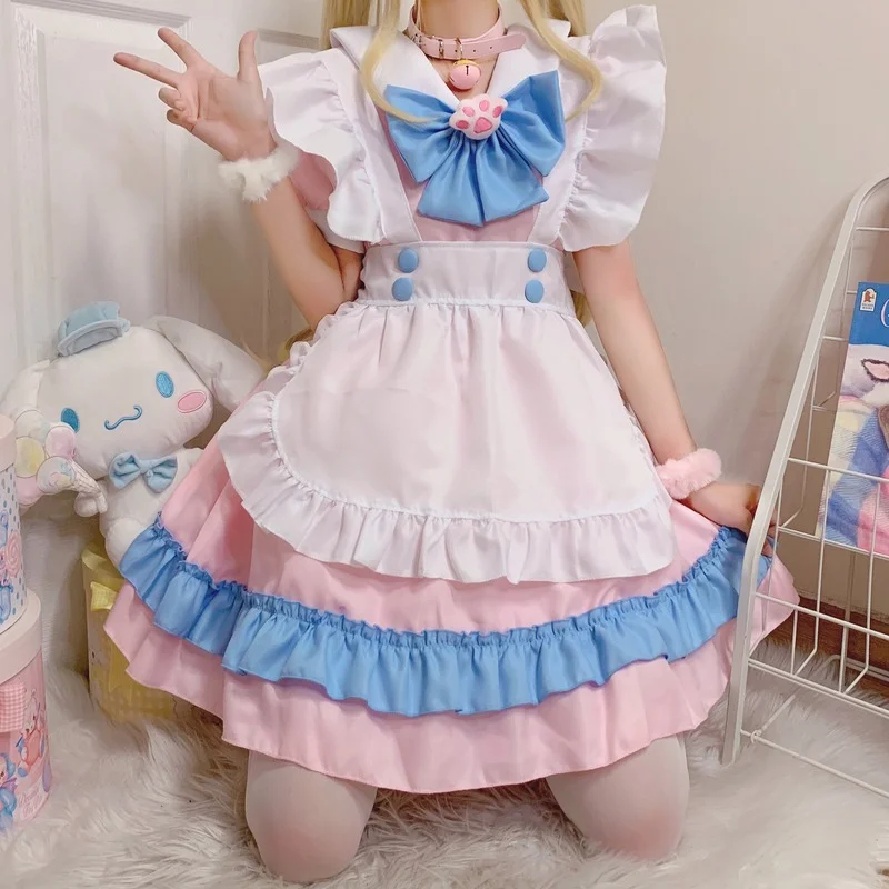 Plus Größe Kawaii Kleid Cosplay Kostüme Schule Mädchen Maid Outfits Viktorianischen Kleid Anime Rosa Japanischen Gothic Lolita Kleidung