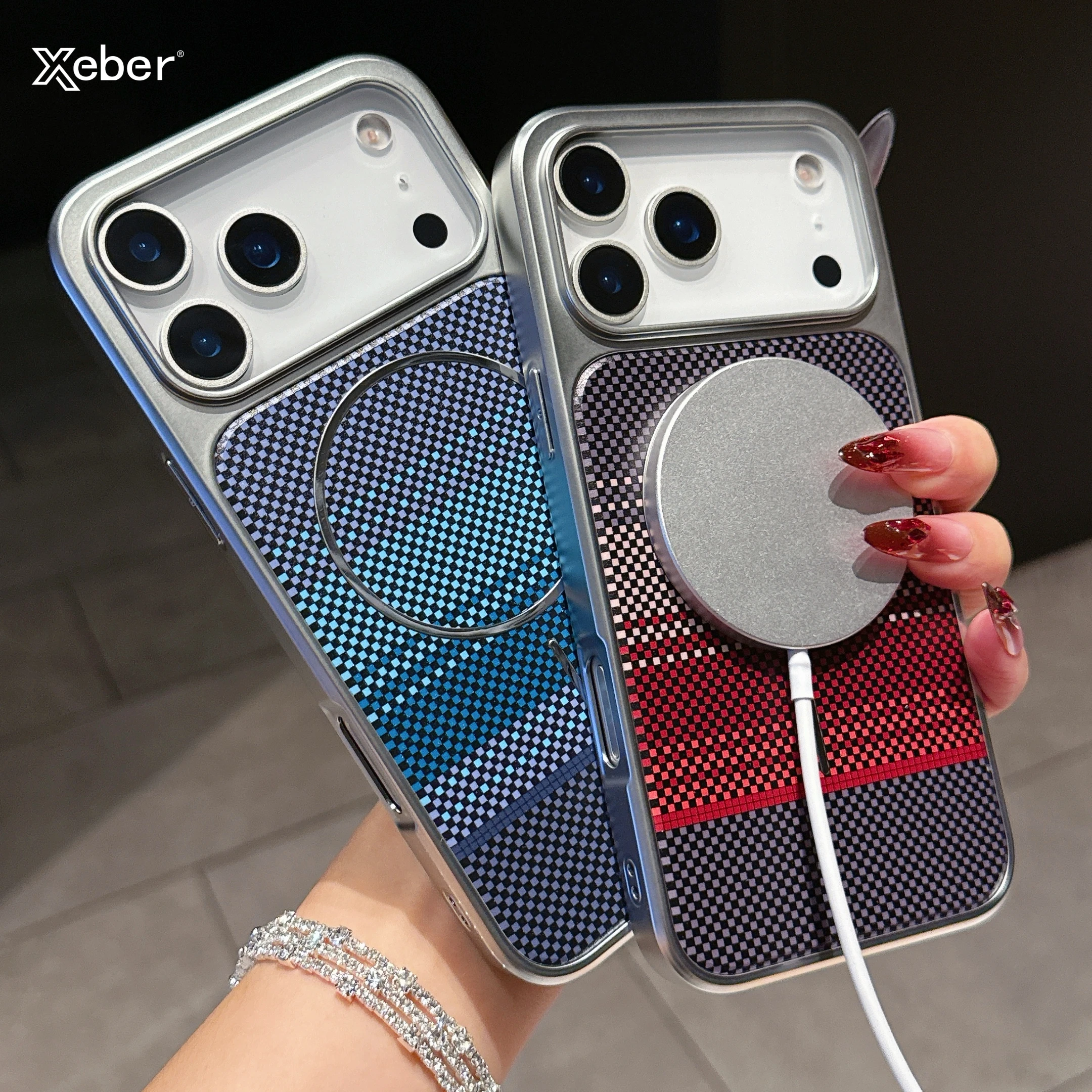 Luxuriöse, plattierte Kohlefaser-Muster-Magnethülle für iPhone 17, Air 16, 15, 14 Pro Max Plus, für Magsafe, stoßfeste Rüstungsabdeckung