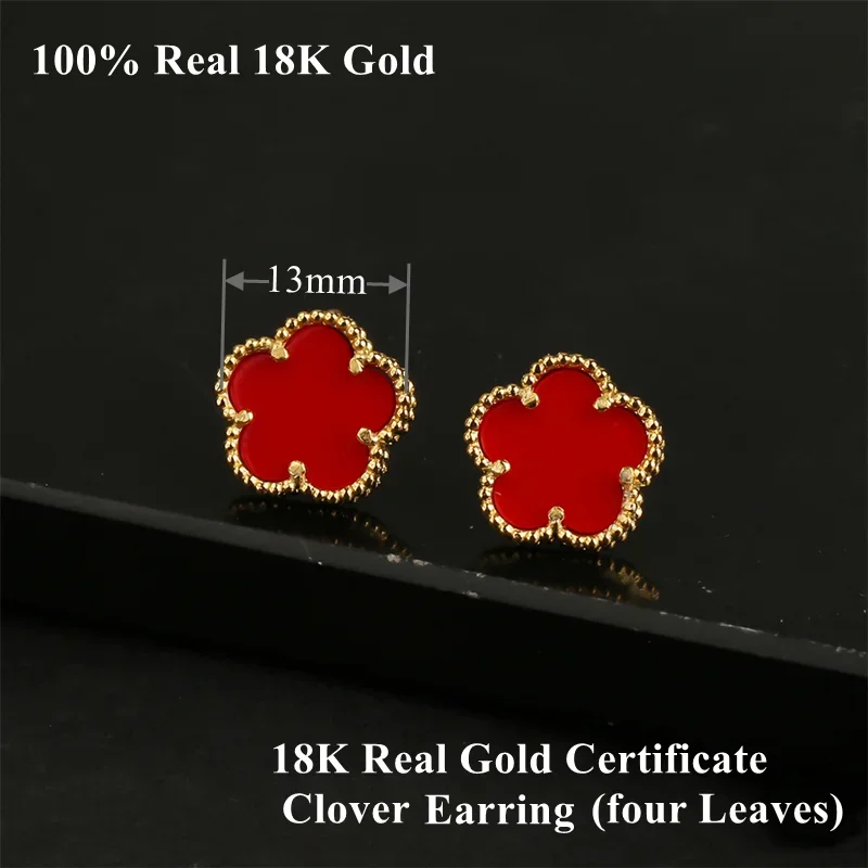 AU750 Real Gold 18K Gold Women\'s Earrings with Certificate Classic Jewelry High Quality Malachite Flower Fashion Jewelry Gift