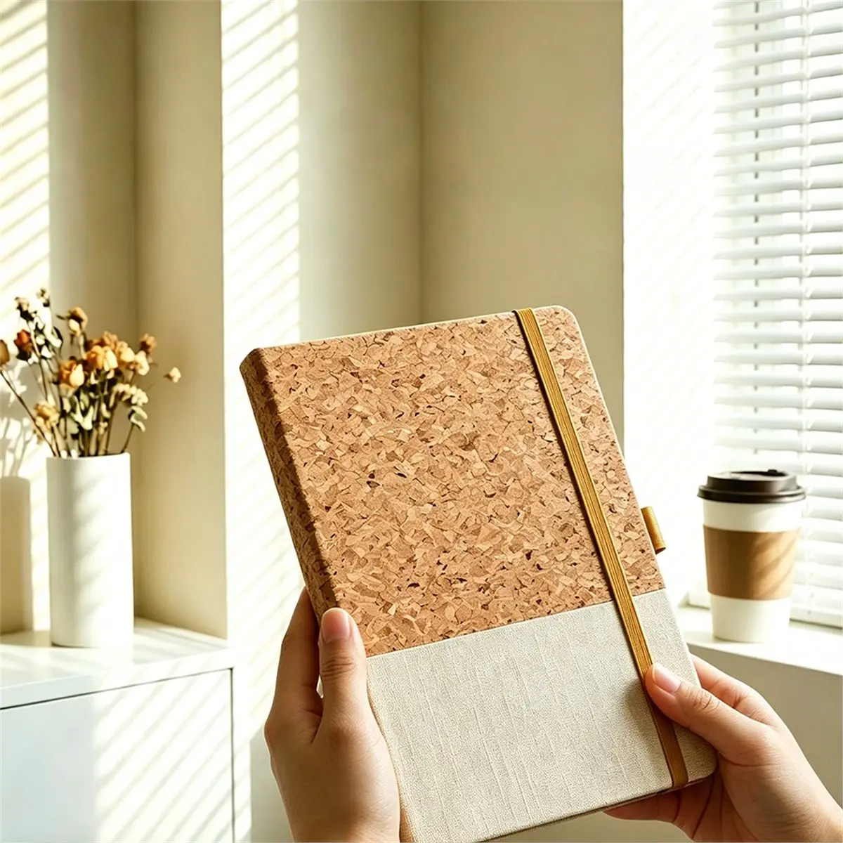 A5 Cork Linen Wheat Straw Notebook Gift Set with Matching Pen 200 Pages Wood-Free Paper