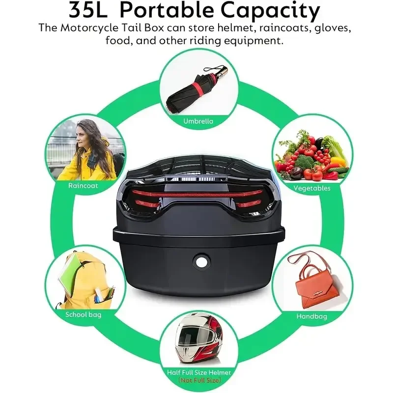 1pc 35L Motorcycle Top Box, Motorcycle Trunk ABS Material Wear-Resistant with Lock, Motorcycle Accessories,Motorcycle Helmet image 4
