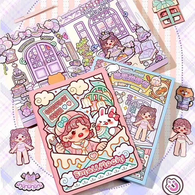 1set Magnetic Quiet Book New Girl Magnetic Non Cutting DIY Changing Stickers for Children