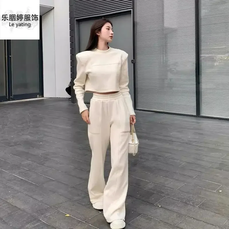 

MiiiiX Casual Style Wide-leg Pants Women 2024 New Winter Loose Thickened Sweatpants High Waist Boot-cut Trousers Female Clothes