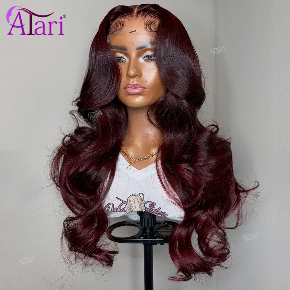 

Глубокий 99J Объемная волна Парики из человеческих волос Прозрачный 13x6 13x4 Парик фронтальной части шнурка Предварительно выщипанный бразильский бордовый парик 5x5 с закрытием шнурка