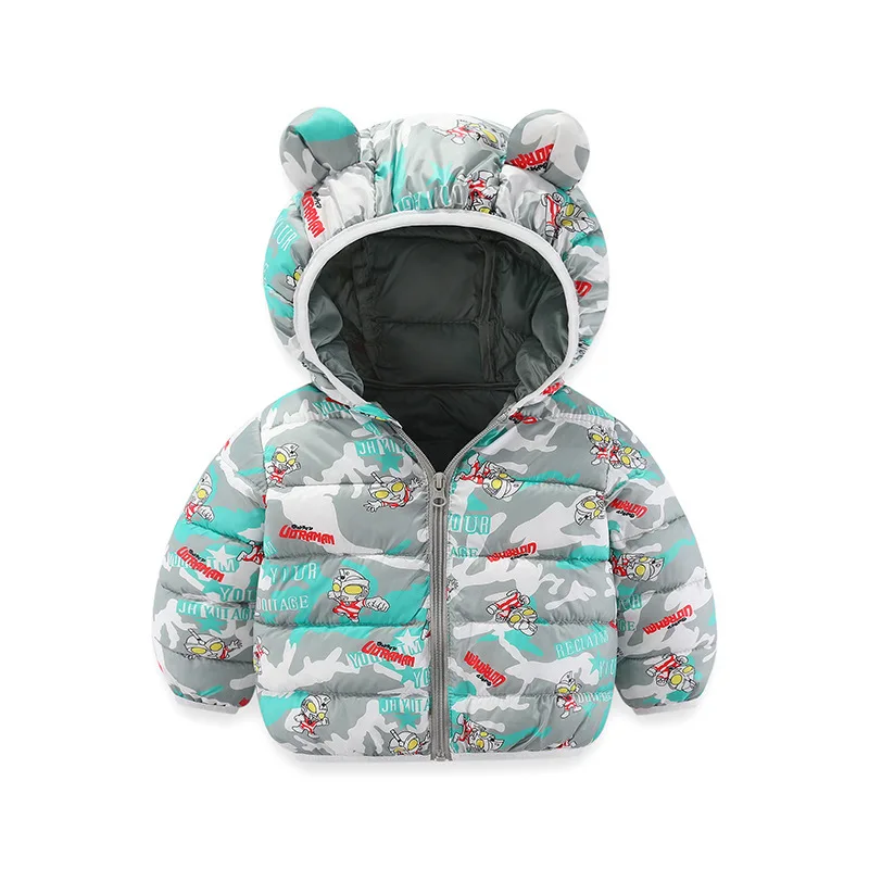 Winter warm down hooded jacket sweet cartoon print boy girl 0-6 year old 2023 Korean version new fashionable children\'s clothing