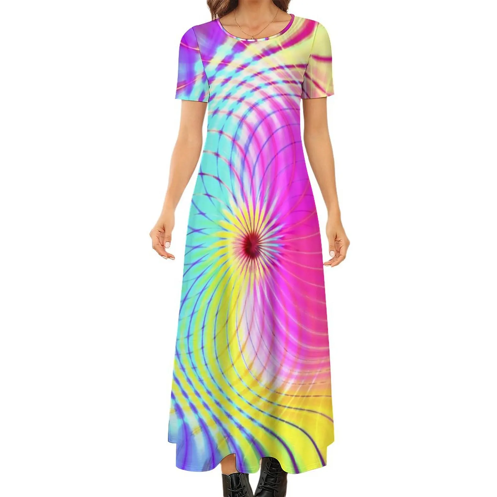 Trippy hippiejurk lichtgroen en roze Koreaanse mode Boho strand lange jurken vrouwelijke Kawaii maxi-jurk cadeau