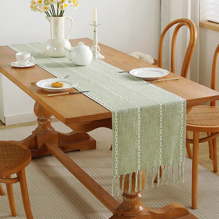 Nordic Jacquard Striped Table Runner with Tassels Polyester Dining Table Tablecloth Wedding Home Table Decoration Table Runners