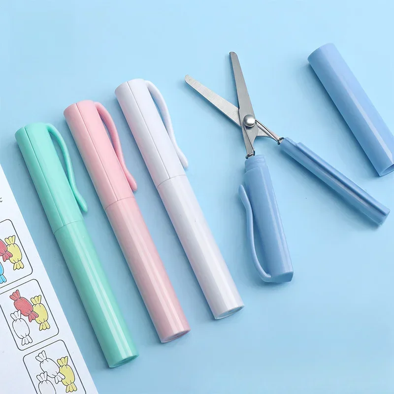 Pen Shaped Portable Scissors Stainless Steel Blade Protective Cap Office School Travel Craft Pocket Scissors for Scrapbooking