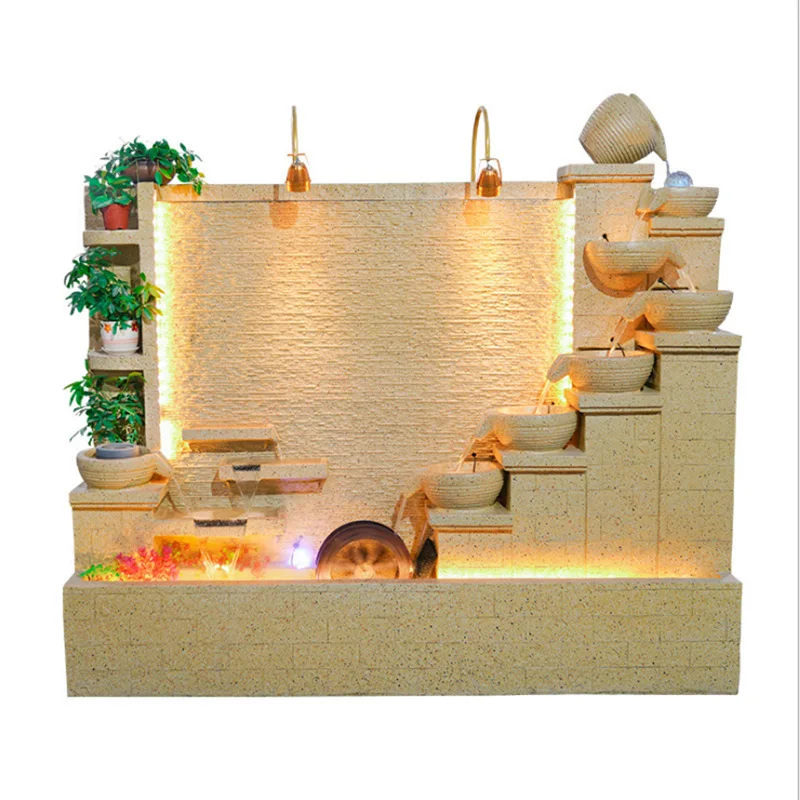 

Floor-to-ceiling water curtain wall Landscape flowing water Fish pond transfer ball stone mill company