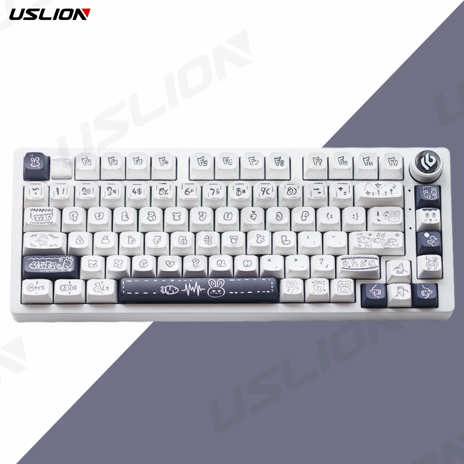 USLION 130 Keys Keycaps Carrot Rabbit Theme FA Profile White English PBT Keycaps Set for Mechanical Keyboard