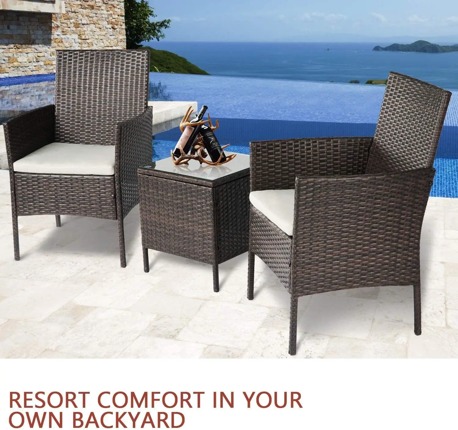 Outdoor Patio Bistro Set,Wicker Porch Chairs Set, Móveis de jardim com mesa de café