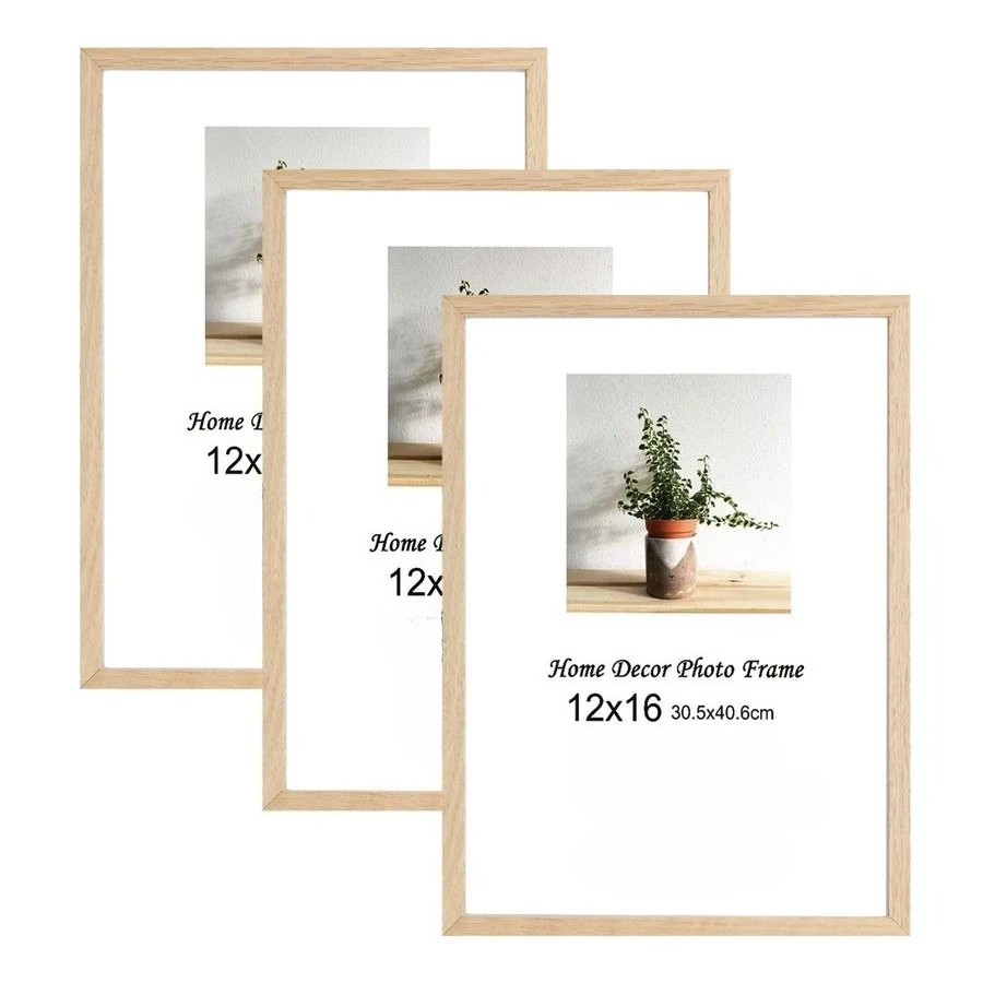 

12x16 Oak Wood Picture Frame 3 Pack Wooden Photo Frame Natural Solid Wood Color Frame Gallery Poster Frame with Plexiglass for W