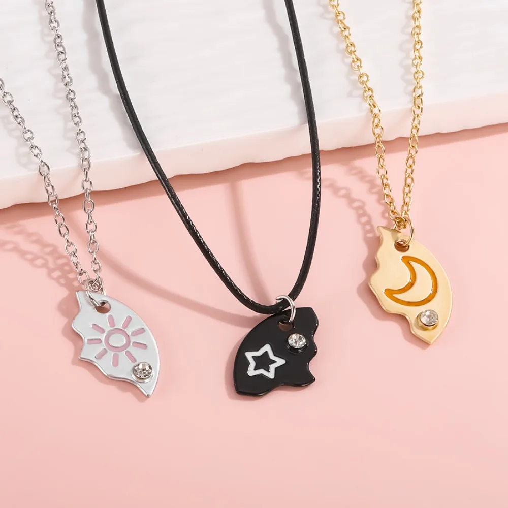 Collar con forma de Pizza, sol, estrella, Luna, aleación, creativo, mejor amigo, cadena electrochapada, colgante de dibujos animados, 3 uds.