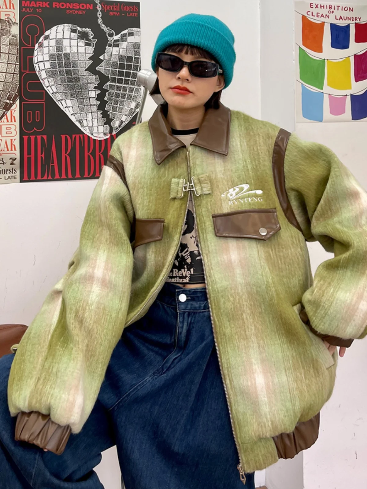 Woolen plaid lapel cotton Jackets for women 2023 winter new loose bf retro thickened Coats