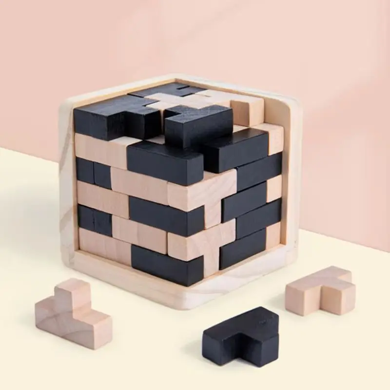 Rompecabezas de bloques 3D, educación creativa, juguetes de madera, rompecabezas cerebral, juego de iluminación, juego de regalo para niños de 54 piezas