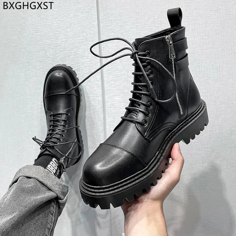 Black Platform Boots for Men 2024 Winter Shoes Man Ankle Boots for Men Male Luxury Brand Leather Boots Men Casual Shoes Zapatos