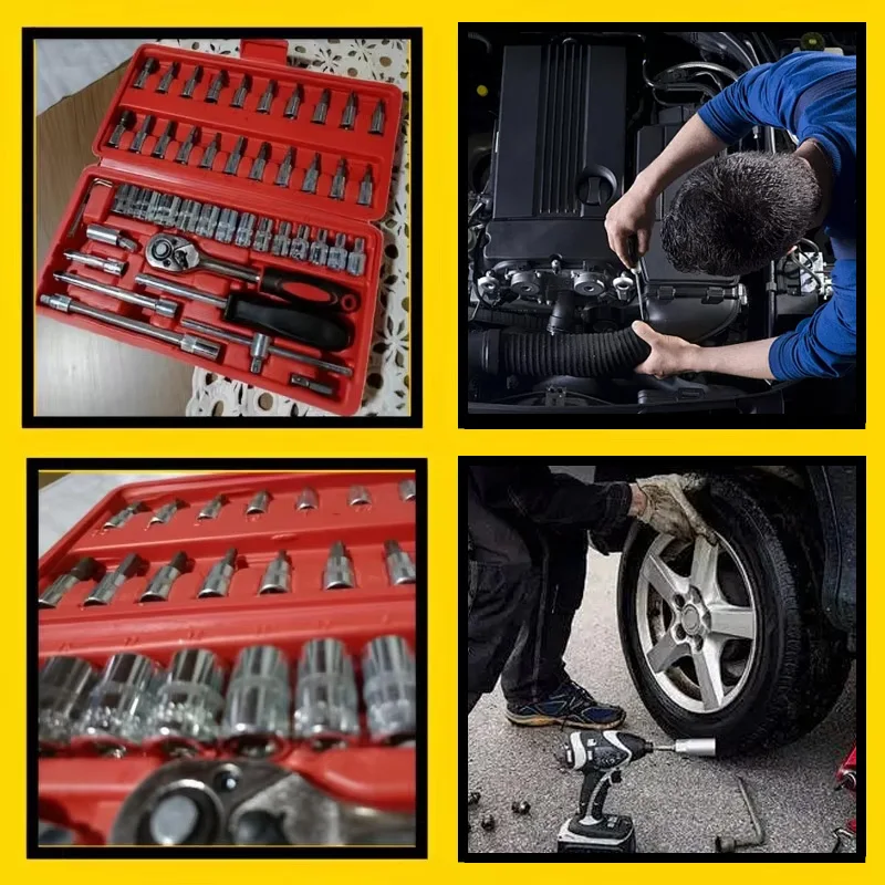 46pcs/Set Socket Wrench Diy Repair Tool Kit Ratchet Screwdriver for Car Repair Hardware Toolbox for Auto Repairing and Household