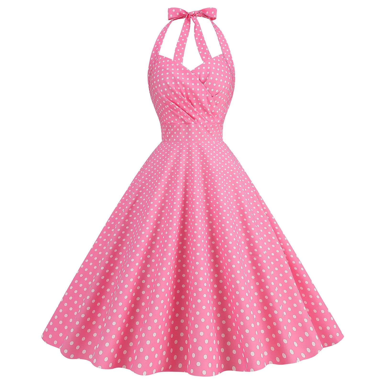 

Polka Dot Hepburn Style 50s 60s Vintage Dress A-Line Backless Halter Pin Up Rockabilly Dress Women Summer Retro Party Vestidos