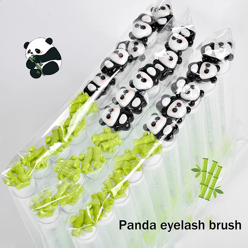 Cute Panda Bamboo Eyelash Brush Tubes 1/2/5Pcs Set with Crystal Lash Mascara Wands Eyebrow Comb Spoolies Makeup Applicators