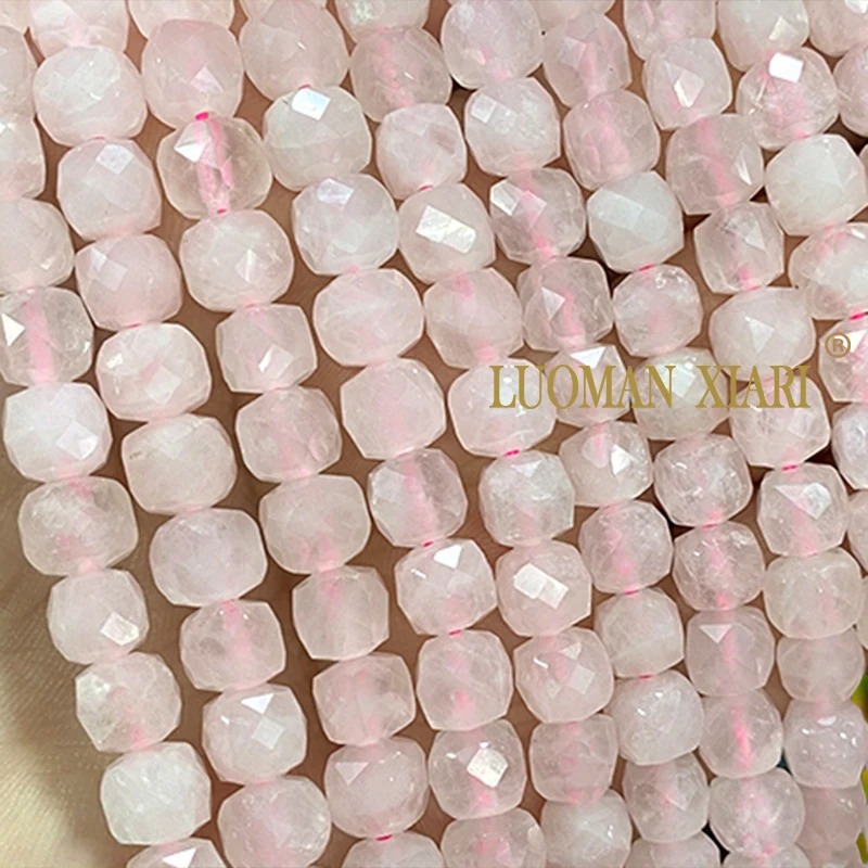 5MM 7MM Faceted Square Natural Stone AA Rose Quartz Loose Cube Spacer Beads for Jewelry Making Diy Bracelets Charms Accessories