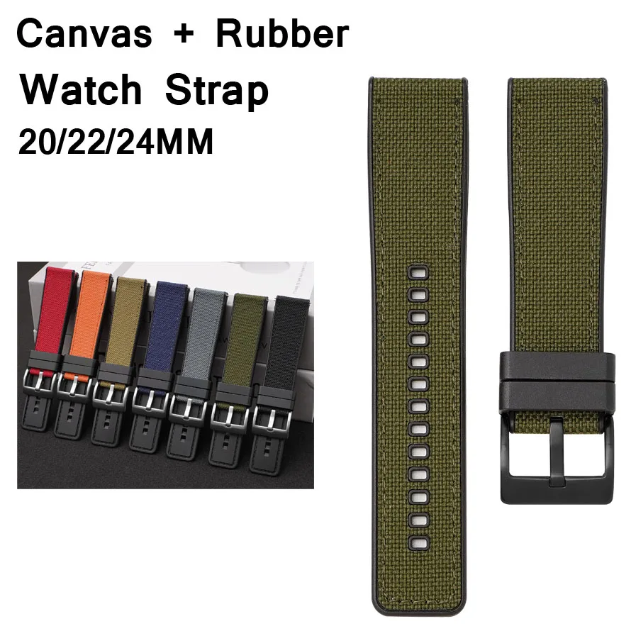 20mm 22mm 24mm Sport Leinwand Silikon Armband Universal Stoff Gummi Uhr Band Armbanduhr Armband Für Frauen männer