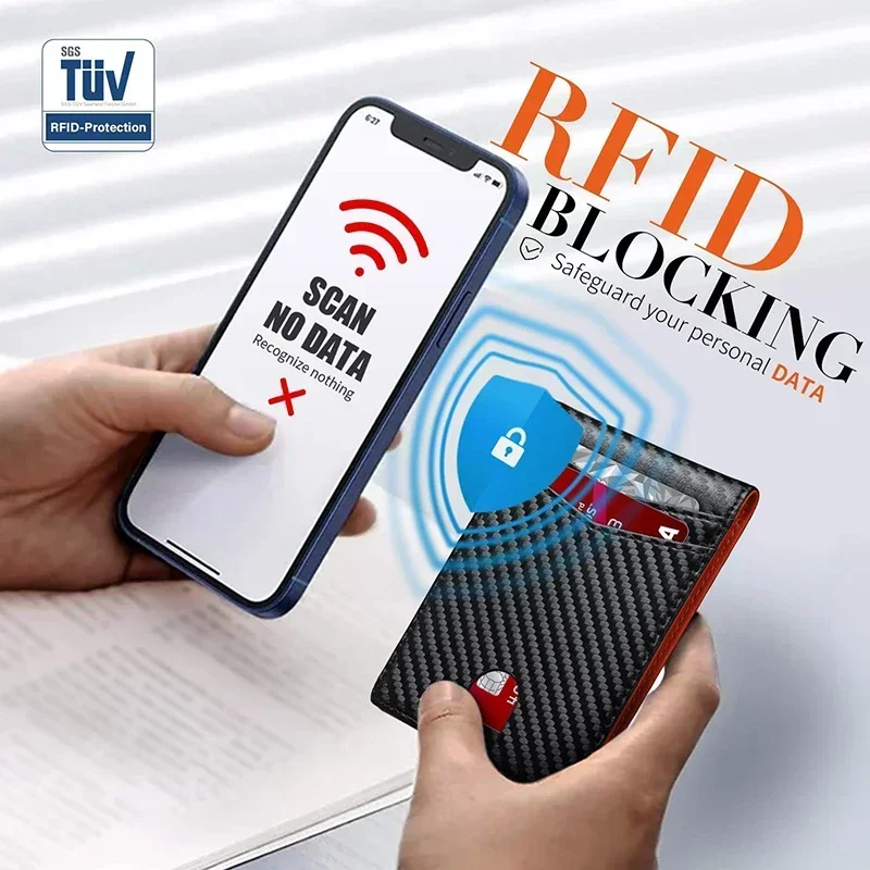 กระเป๋าสตางค์ผู้ชายทำจากคาร์บอนไฟเบอร์กระเป๋ากระเป๋าใส่บัตรเครดิต RFID ของผู้ชายกระเป๋าด้านหน้าแบบเรียบง่ายคลิปเงินกระเป๋าเงินผู้ชายสีดำ