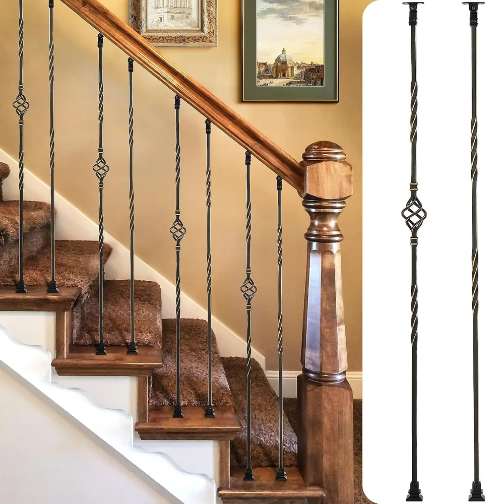16er-Pack schmiedeeiserne Baluster, hohle Treppenspindeln, doppelt gedrehtes Design, langlebig, einfach zu installieren, DIY-Innengeländer