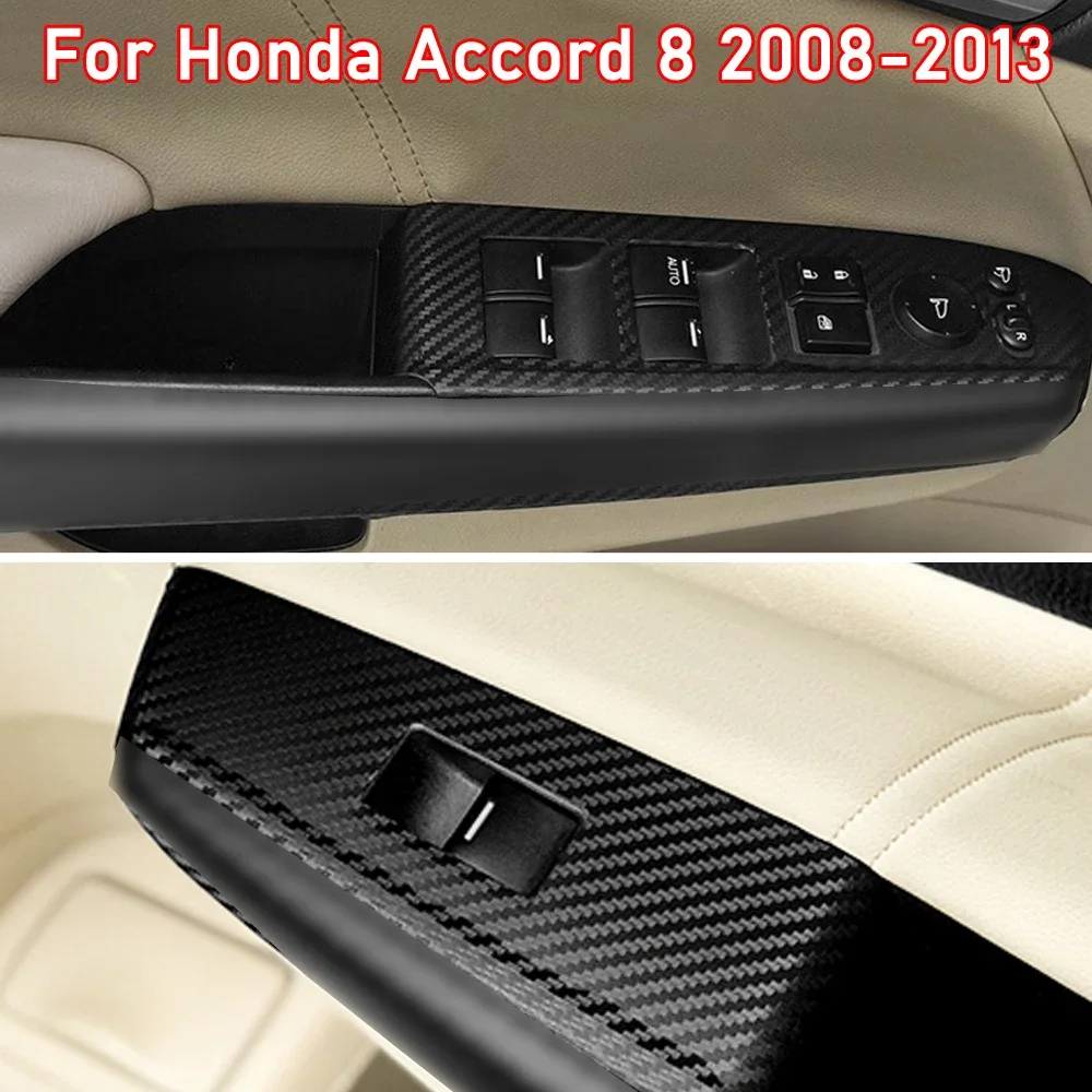 Car Styling Black Carbon Decal Car Window Lift Button Switch Panel Cover Trim Sticker 4 Pcs/Set For Honda Accord 8 2008-2013