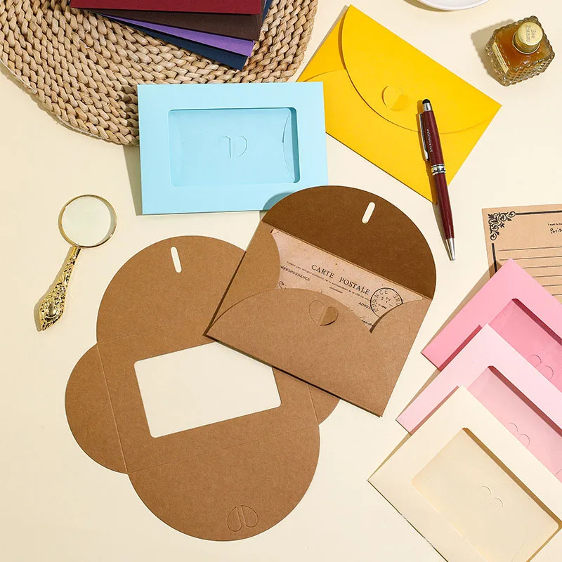 50pcs/lot 16x11cm Envelope Window Opening 250g Kraft Paper VIP Card Mini Envelope PET Window Sticking for Wedding Invitations