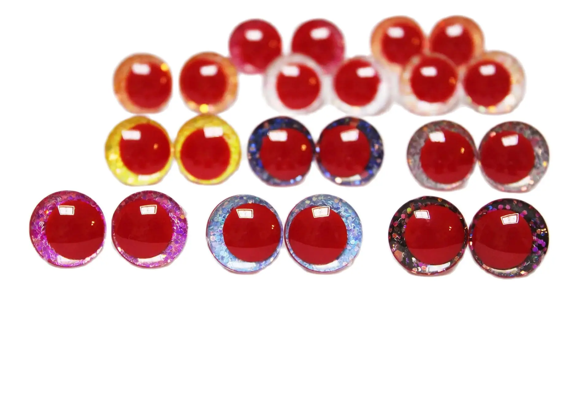 

20pcs new style 14MM to 30MM red pupil 3D COMICAL ROUND GLITTER TOY EYES with washer for plush toy animals findings -T10