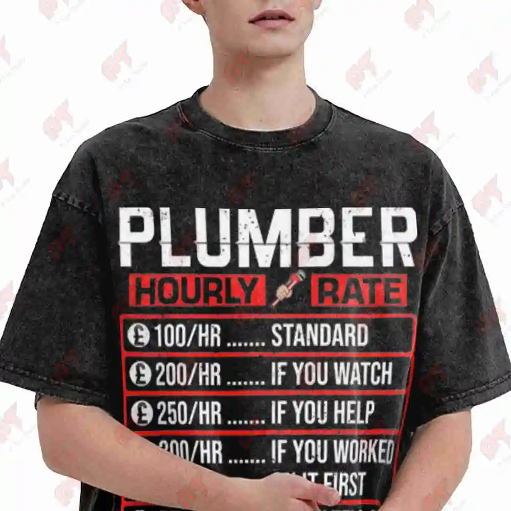 Plumber Hourly Rate Pipes Vintage Washed Tee Pure Cotton T-Shirt