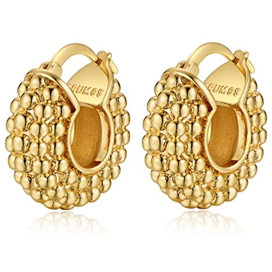 

FRUMOS 18K Gold Plated for Women Fashion Thick Gold Hoops Set Jewelry for Birthday Christmas Gifts