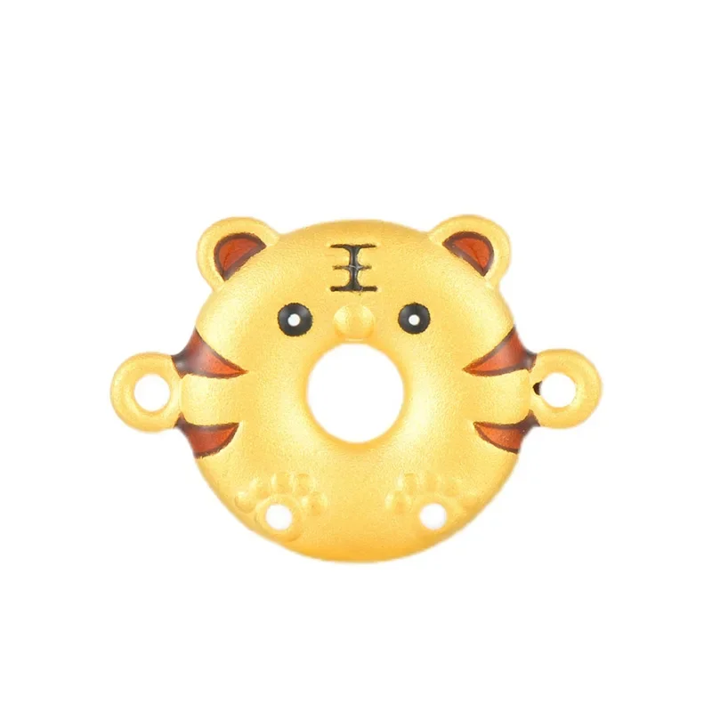 9999 Real Gold 24K Gold Version Safety Buckle Tiger Pendant Men and Women Same Solid Donut Lucky Tiger Necklace