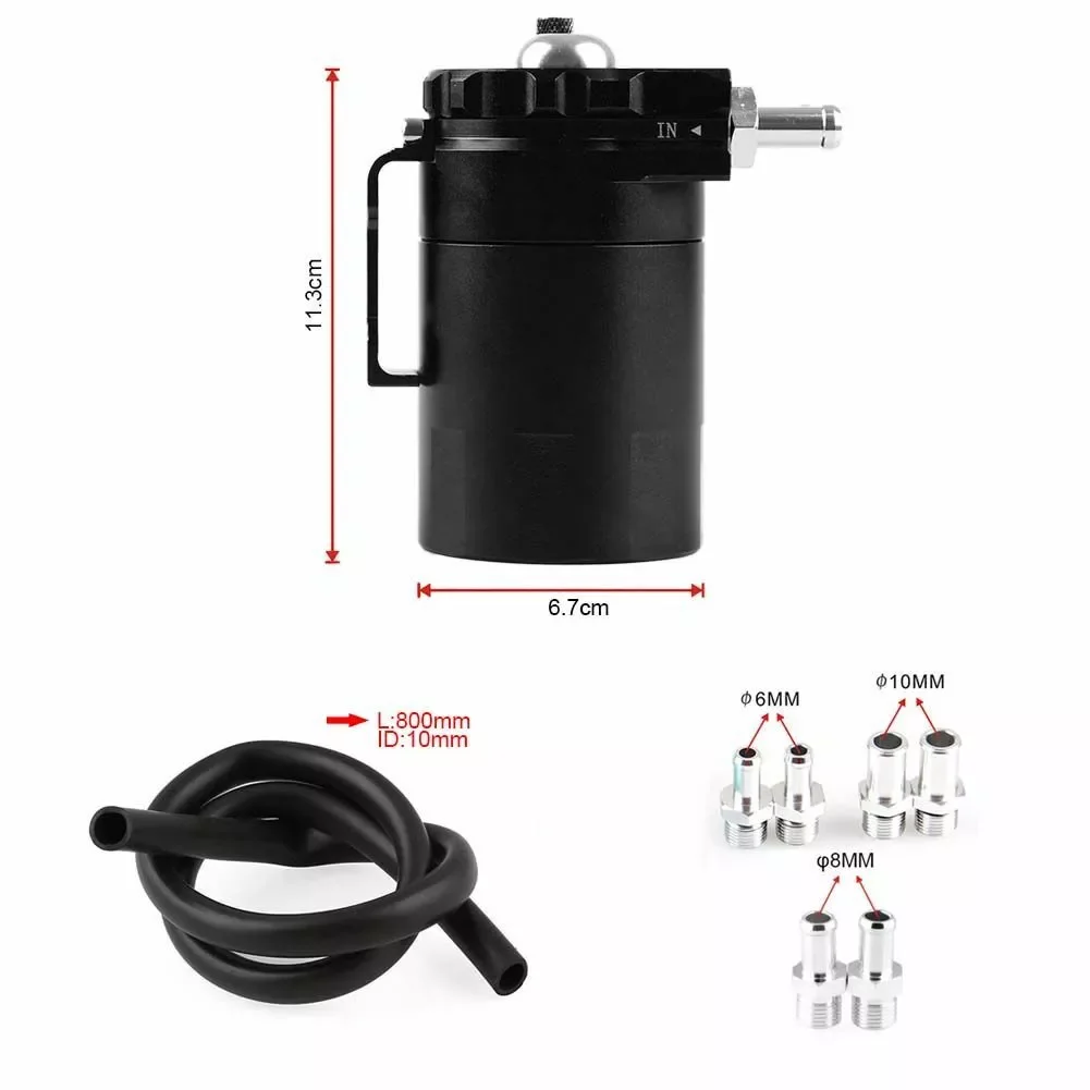 Aluminum Oil Catch Can Kit Reservoir Baffled Tank with Breather Filter Universal Black