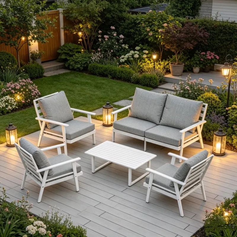 

Simple Modern Aluminum Outdoor Sofa Furniture Set With Soft Cushions Hot Sale For Hotel Terrace Courtyard Decoration Attractive