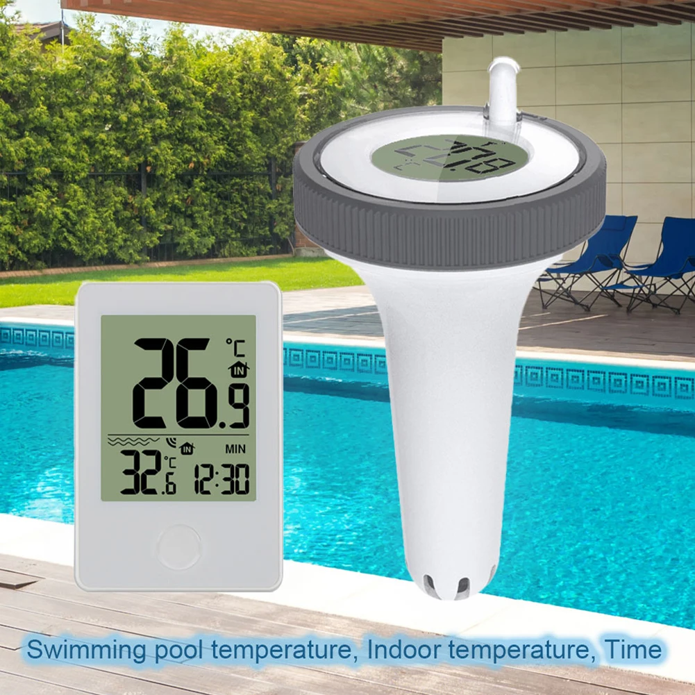 Digital Floating Swimming Pool Thermometer Wireless Pool Thermometer with Indoor Temperature Monitor Clock for Hot Tub Aquarium