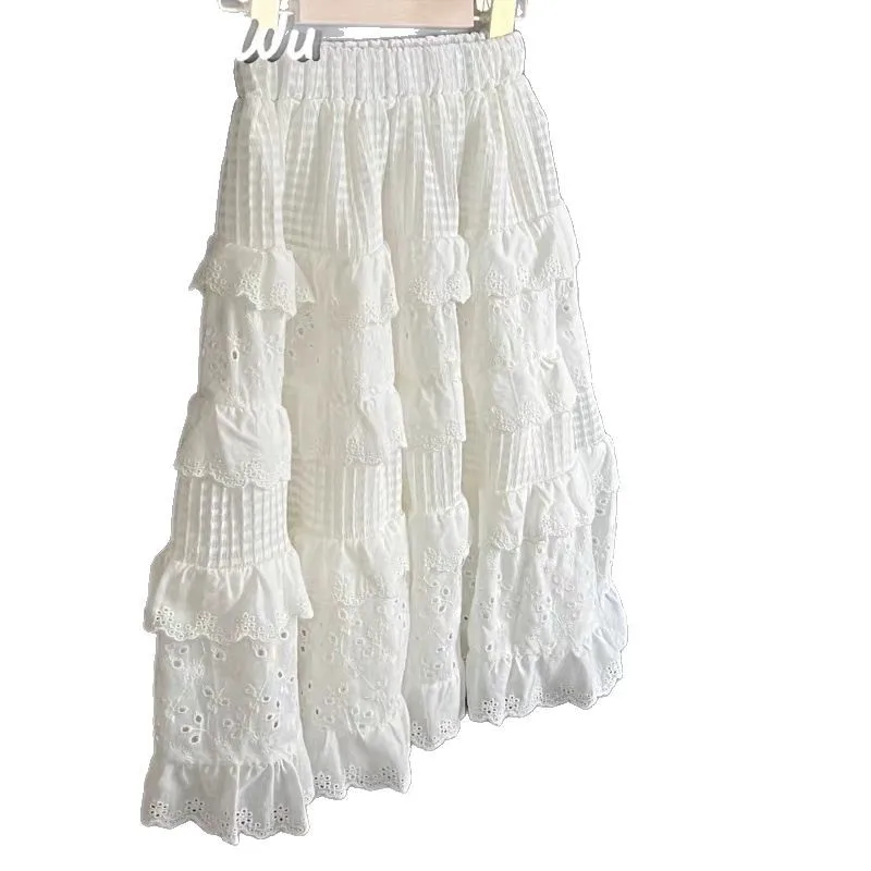 女の赤ちゃんハーフスカート春韓国スタイル女の子ハイウエスト A ライン白子供ミッドレングススカート