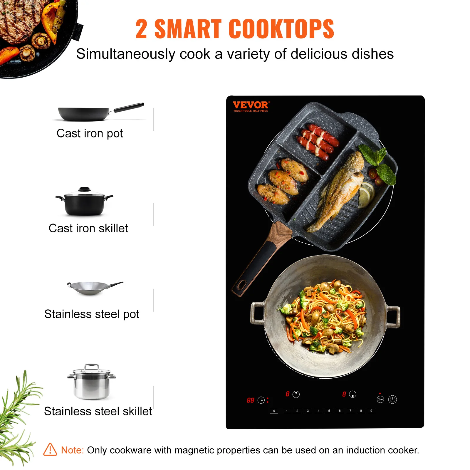 VEVOR 2 Burners Electric Induction Cooktop Stove Hob Built-in Burner Cooker Sensor Touch Control Magnetic Cooker Hot Plate